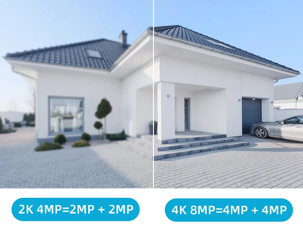 Câmera IP de lente dupla ao ar livre com tela dupla, rastreamento automático, proteção de segurança, vigilância CCTV, 4K, 8MP, PTZ, WiFi, HD, iCSee