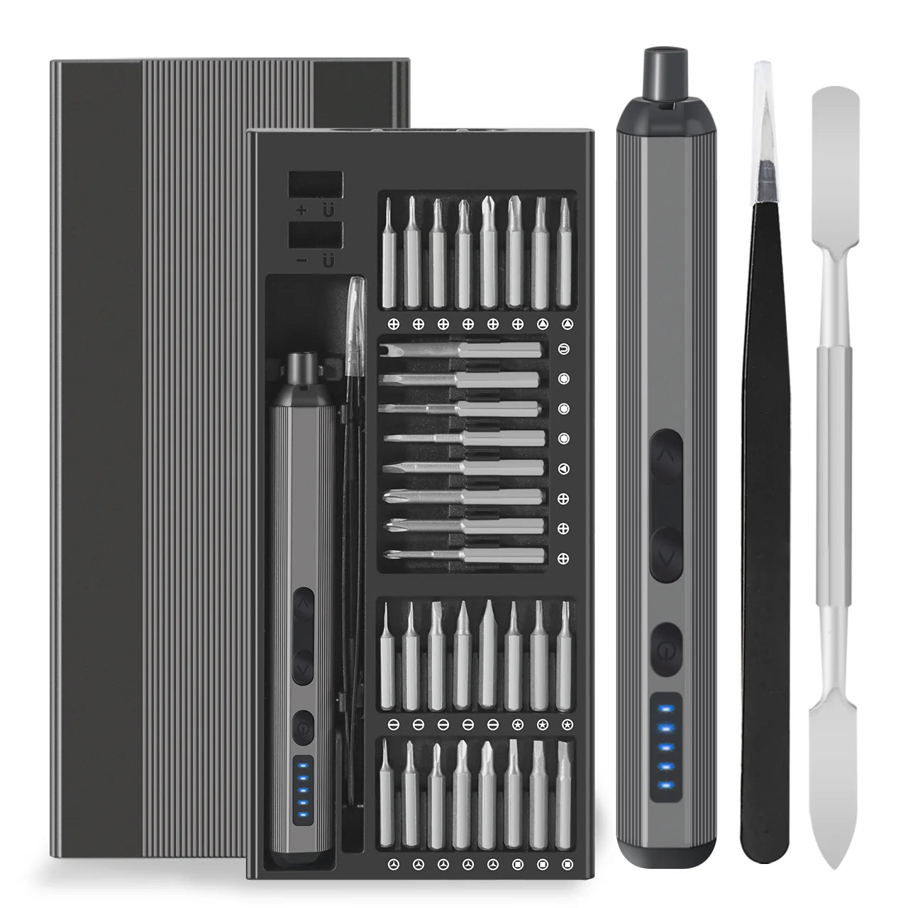 Conjunto de chave de fenda elétrica de precisão 68 em 1 sem fio 64 S2 Brocas de precisão 5 configurações de torque LED Kit de ferramentas de reparo manual