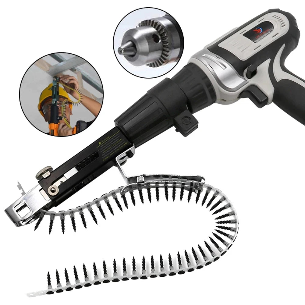 Adaptador de pistola de pregos de corrente de parafuso automático, comprimento de parafuso ajustável, adequado para broca elétrica, ferramentas para trabalhar madeira