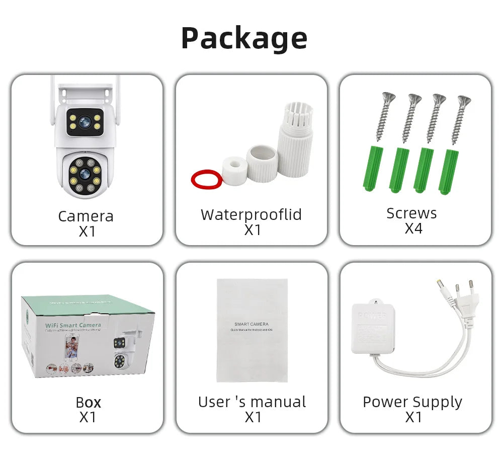 Câmera IP de lente dupla ao ar livre com tela dupla, rastreamento automático, proteção de segurança, vigilância CCTV, 4K, 8MP, PTZ, WiFi, HD, iCSee