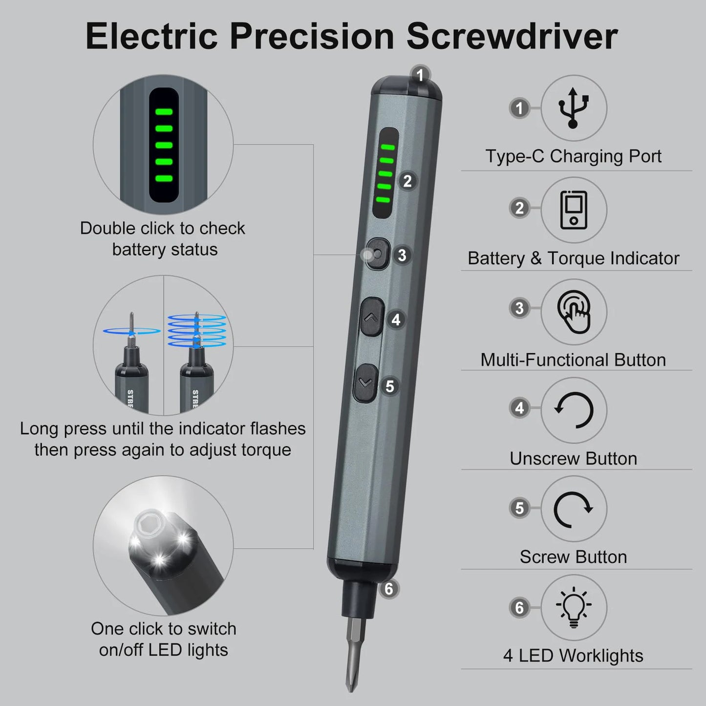 Conjunto de chave de fenda elétrica de precisão 68 em 1 sem fio 64 S2 Brocas de precisão 5 configurações de torque LED Kit de ferramentas de reparo manual
