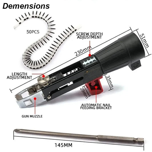 Automatic Screw Driver Cadeia Nail Gun Adapter, Bocal de broca elétrica, Woodwork Screw Drive, Auto Feed Power Tool, acessório