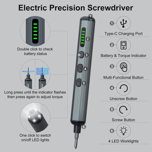 Conjunto de chave de fenda elétrica de precisão 68 em 1 sem fio 64 S2 Brocas de precisão 5 configurações de torque LED Kit de ferramentas de reparo manual